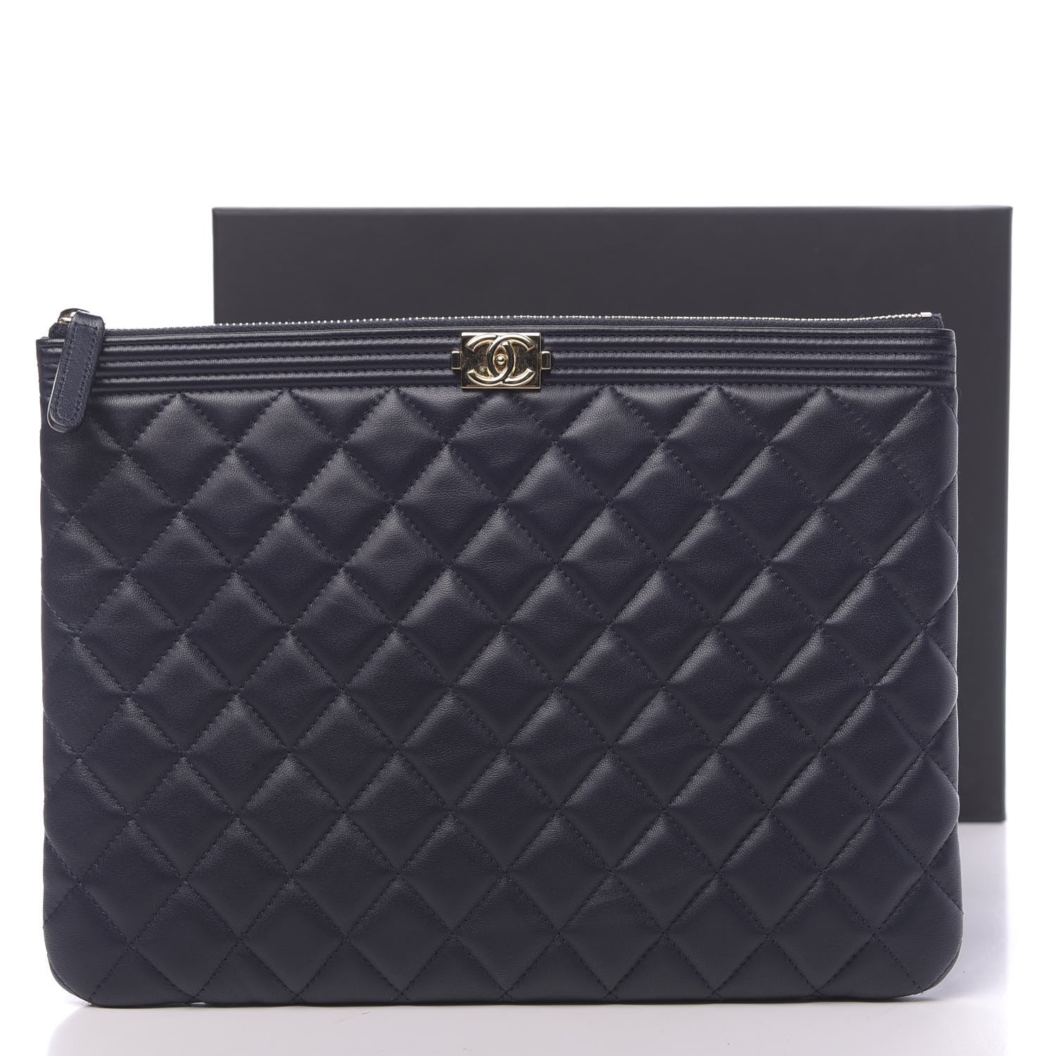 Chanel Lambskin Quilted Medium Boy Cosmetic Case Navy 9 of 9