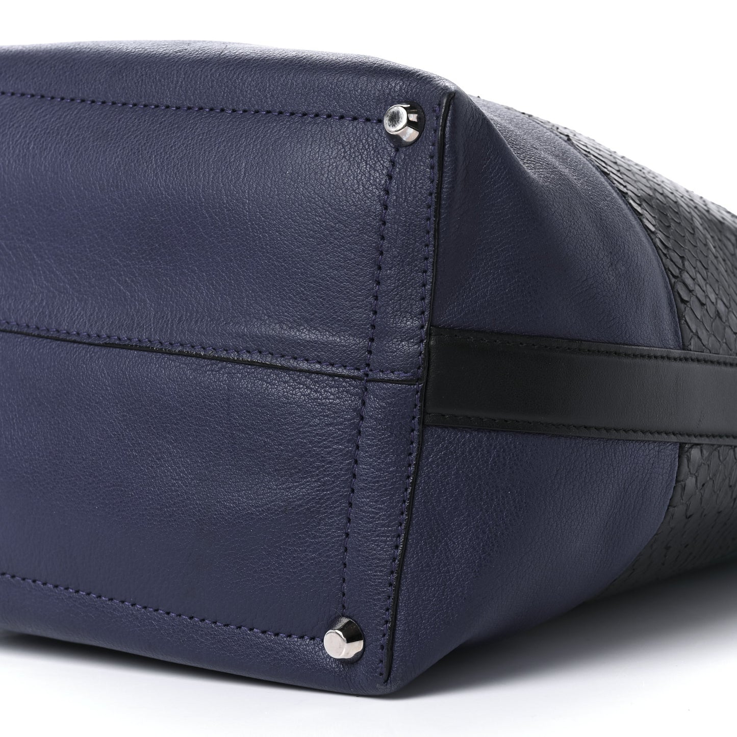 Smooth Calfskin Suede Snakeskin Paneled Bucket Bag Blue