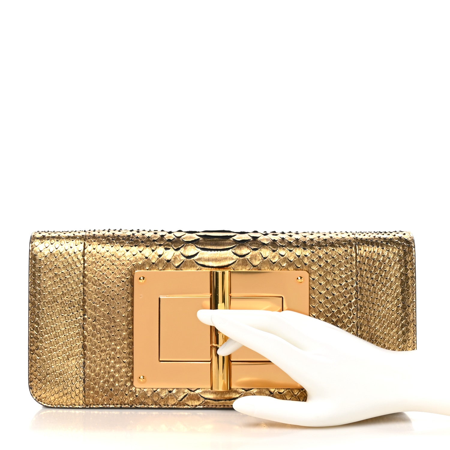 Tom Ford Metallic Snakeskin Natalia East-West Shoulder Bag Gold 2 of 9