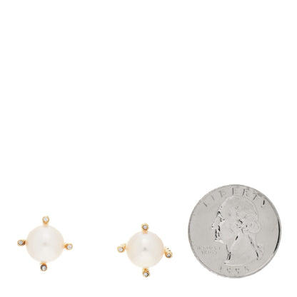 David Yurman 18K Yellow Gold Diamond Pearl 10mm Cable Stud Earrings 2 of 5