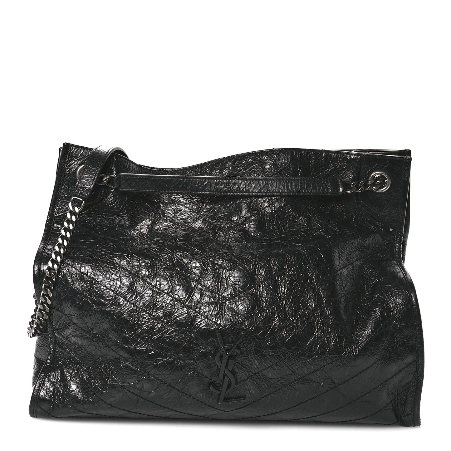 Crinkled Calfskin Matelasse Monogram Large Niki Shopper Tote Black