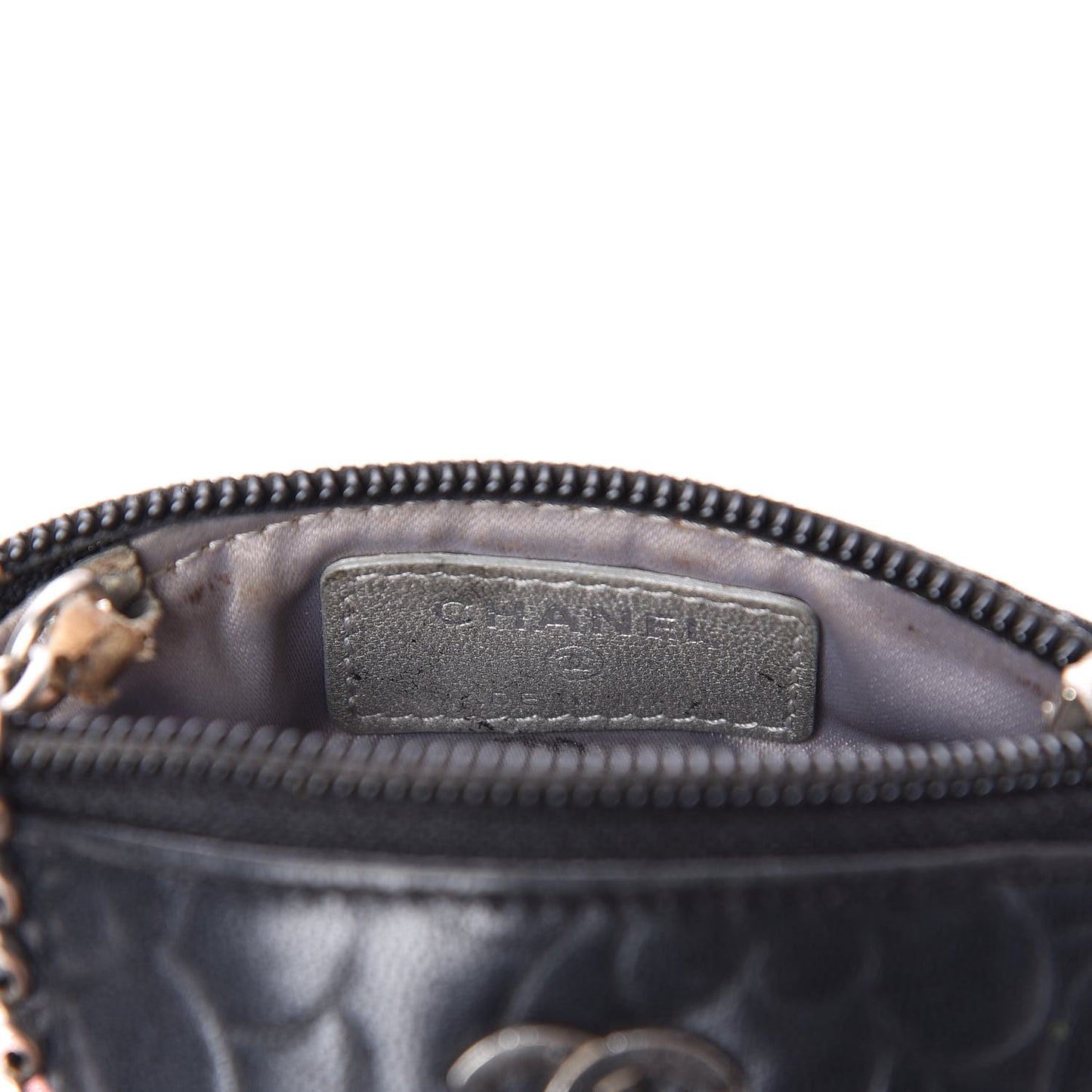 Goatskin Camellia Embossed Key Holder Case Black