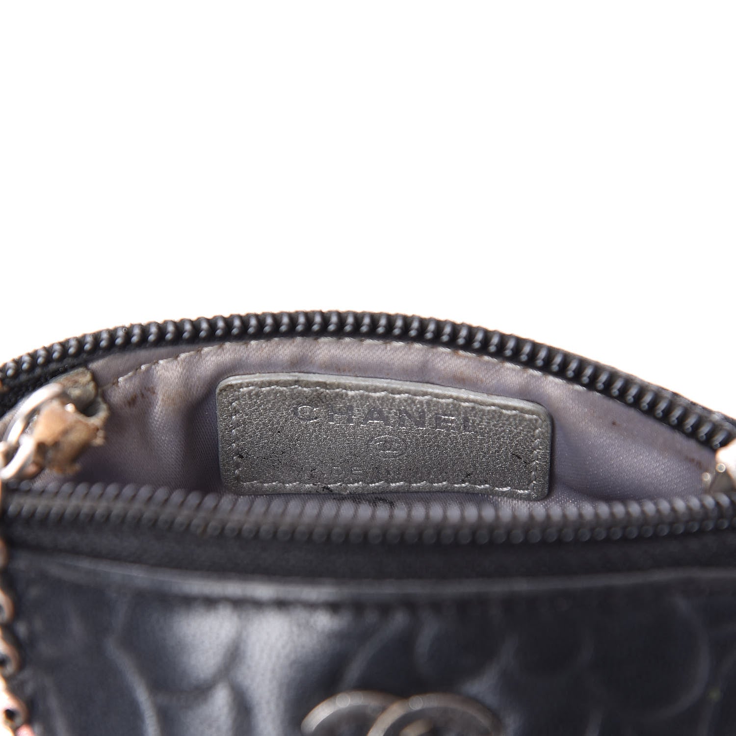 Chanel Goatskin Camellia Embossed Key Holder Case Black 8 of 11