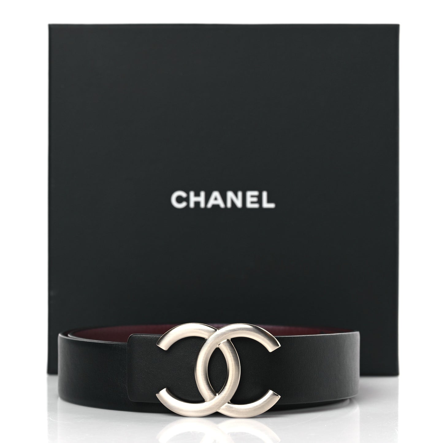 Calfskin CC Reversible Belt 85 34 Black Burgundy
