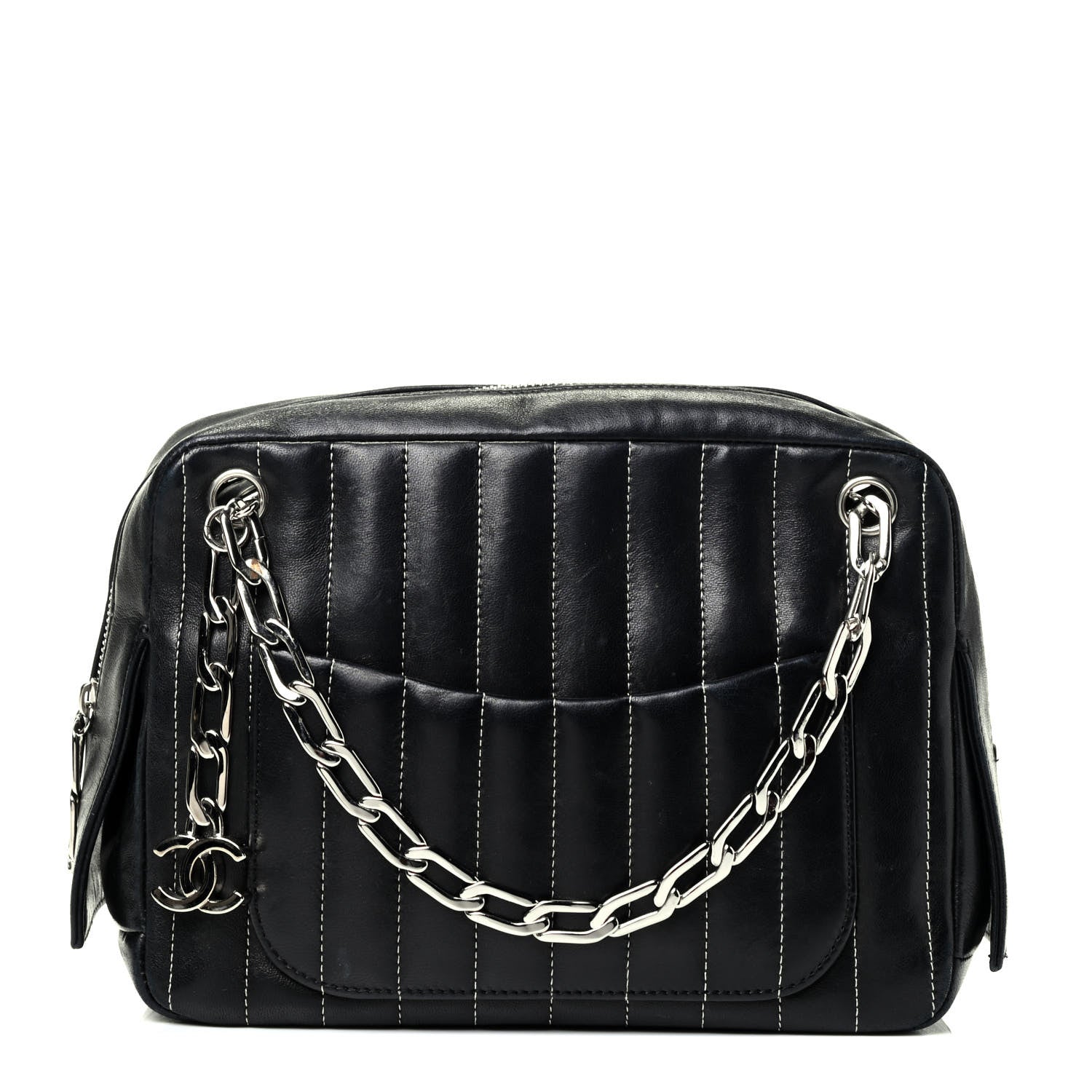 Chanel Lambskin Vertical Quilted Mademoiselle Small Camera Case Black 1 of 4