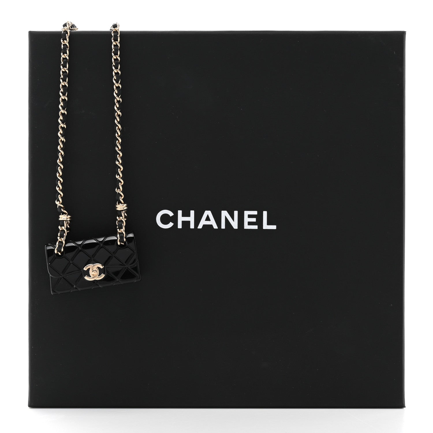 Chanel Metal Resin Calfskin Quilted CC Turnlock Chain Bag Necklace Gold Black 6 of 6