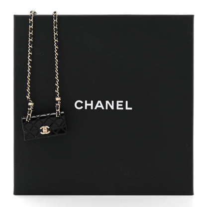 Chanel Metal Resin Calfskin Quilted CC Turnlock Chain Bag Necklace Gold Black 6 of 6