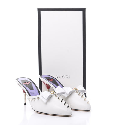 Gucci Patent GG Bow Sadie Spike Mid Heel Mules 39.5 White 9 of 9