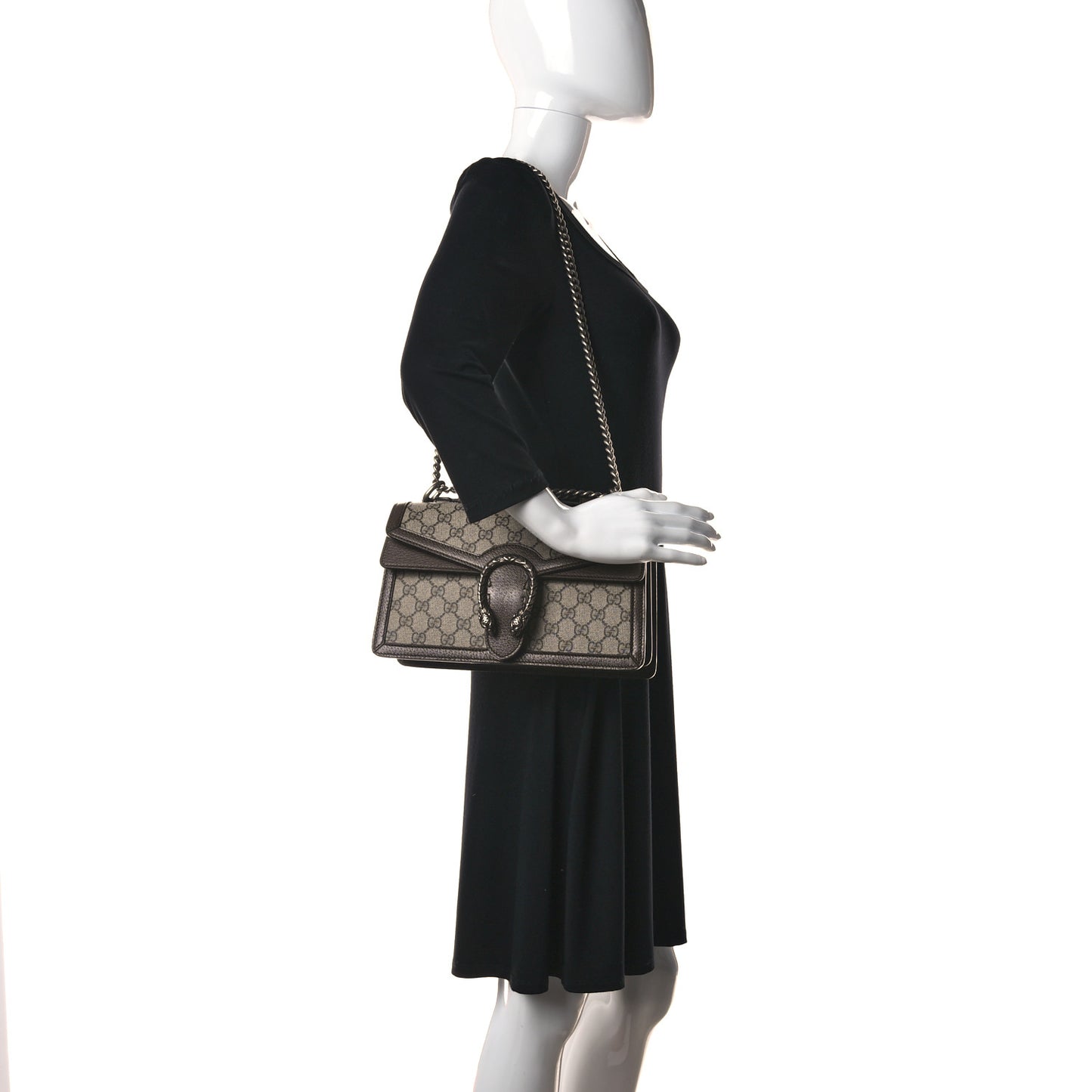 GG Supreme Monogram Textured Dollar Calfskin Top Handle Dionysus Shoulder Bag Beige Ebony New Acero