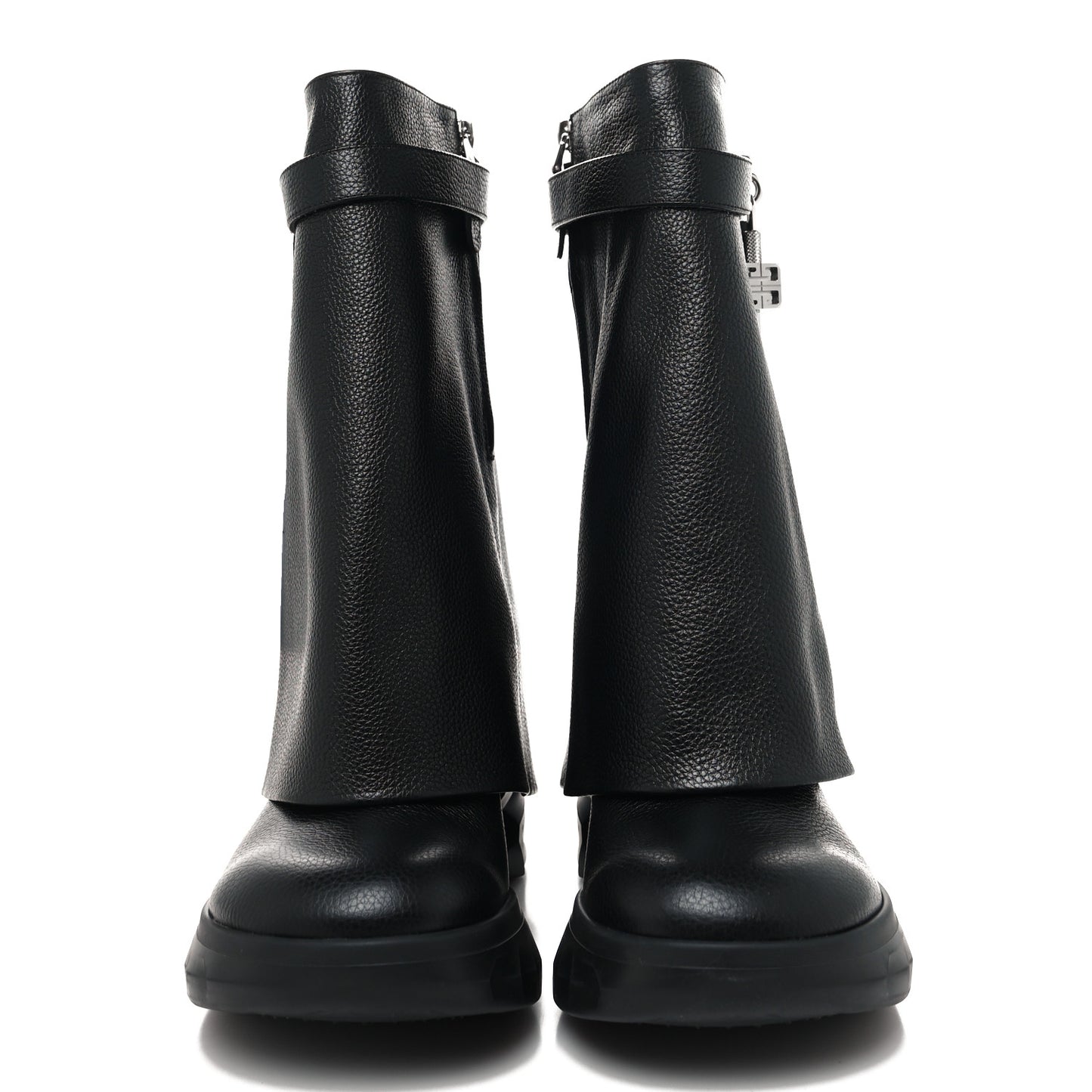 Grained Calfskin Shark Lock Biker Ankle Boots 39 Black