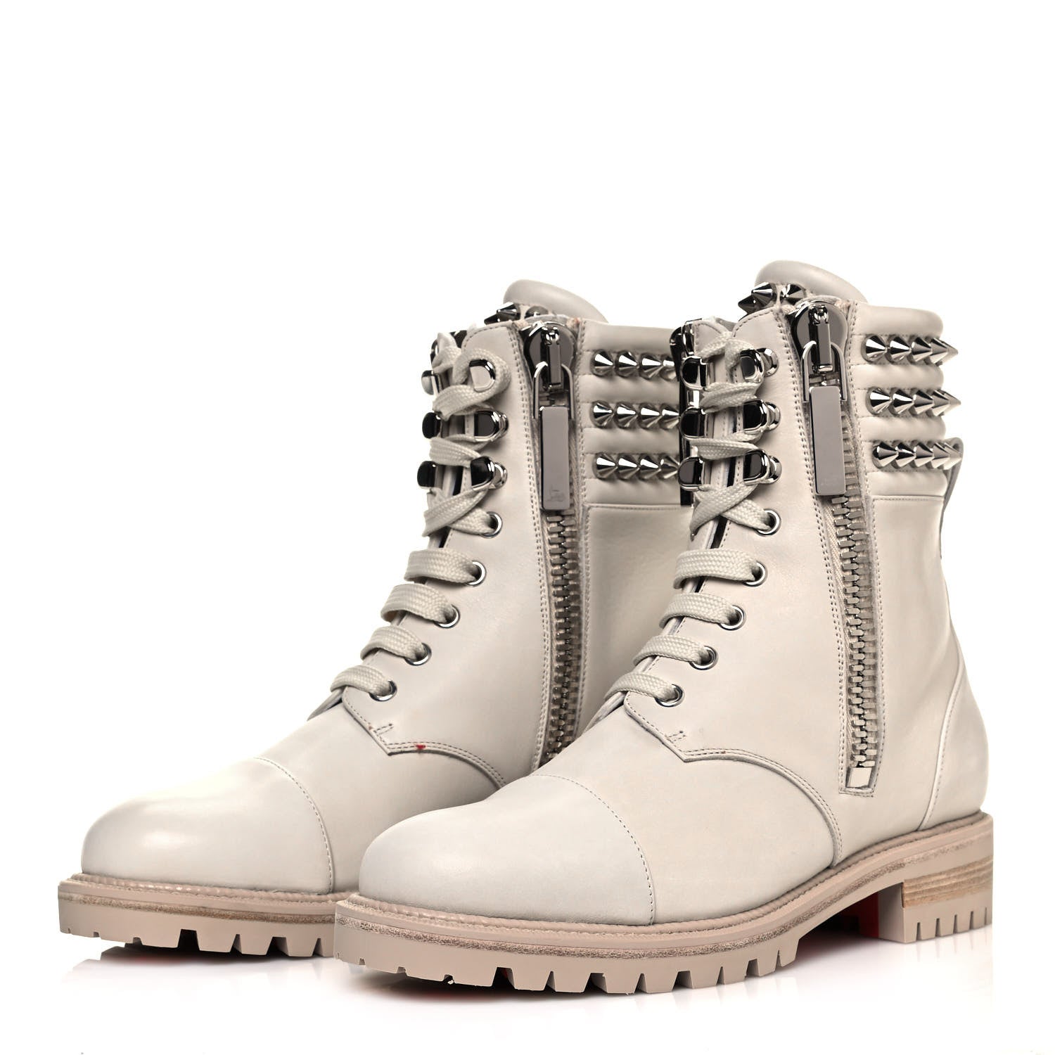 Christian Louboutin Calfskin Winter Spikes Combat Boots 37 White 3 of 9
