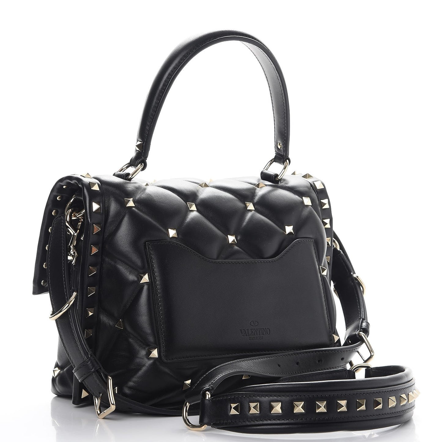 Lambskin VLTN Print Candystud Top Handle Bag Black