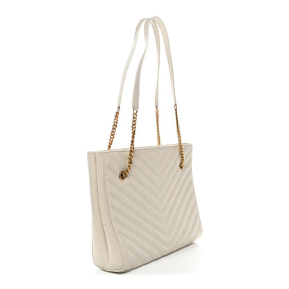 Saint Laurent Grain de Poudre Matelasse Chevron Medium Tribeca Shopping Bag Crema Soft 3 of 10