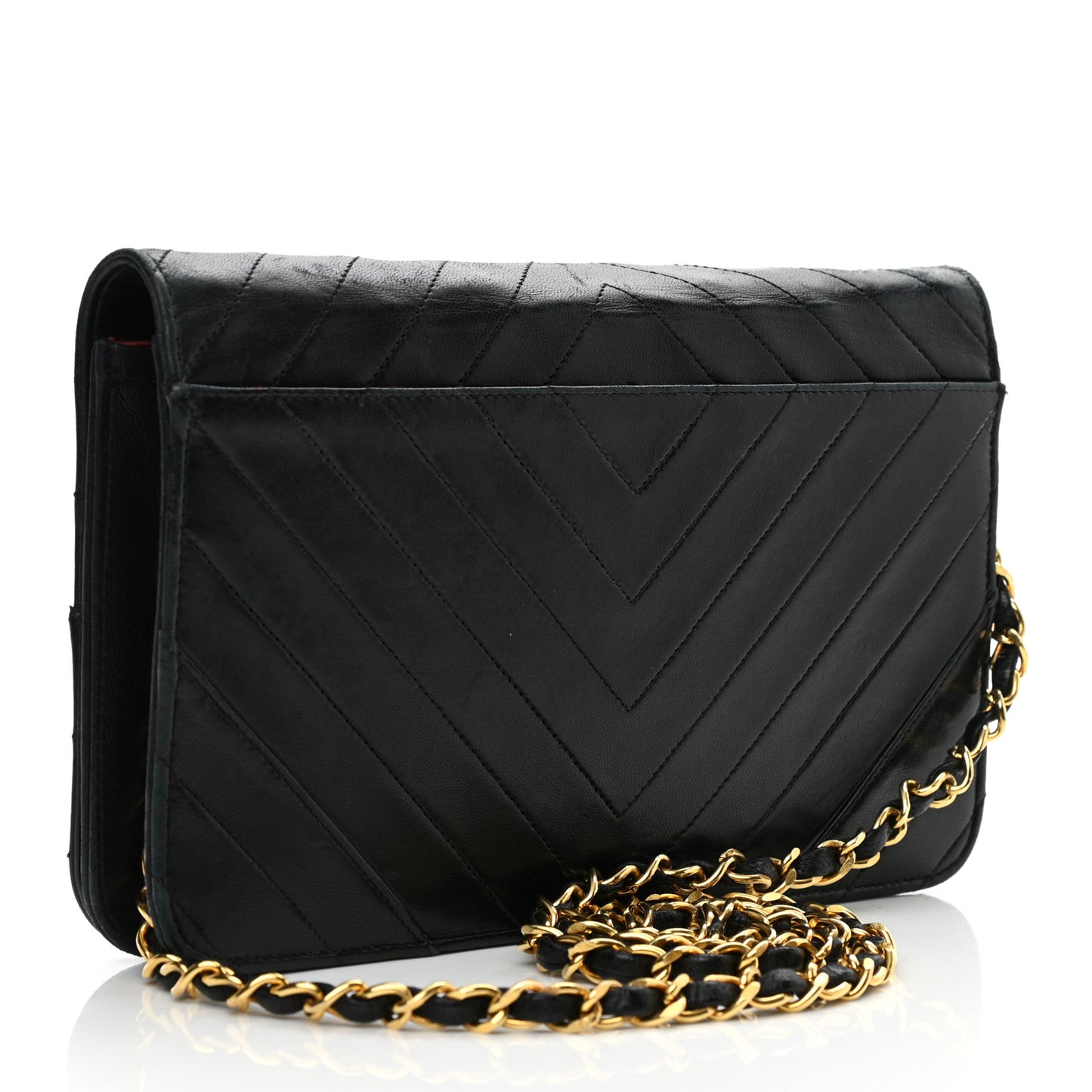 Lambskin Chevron Quilted Small Single Flap Black