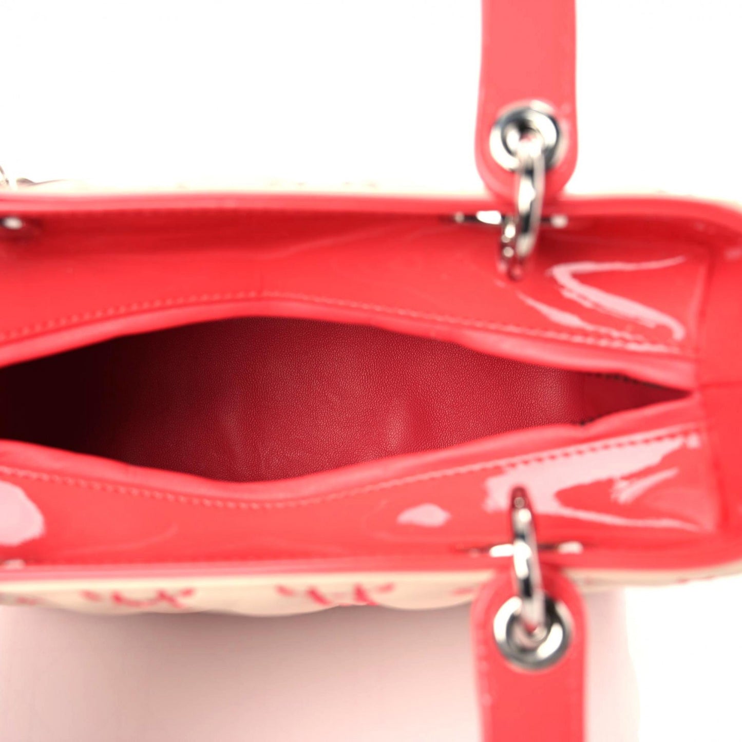 Lambskin Patent Stitched Cannage Medium Lady Dior Beige Coral