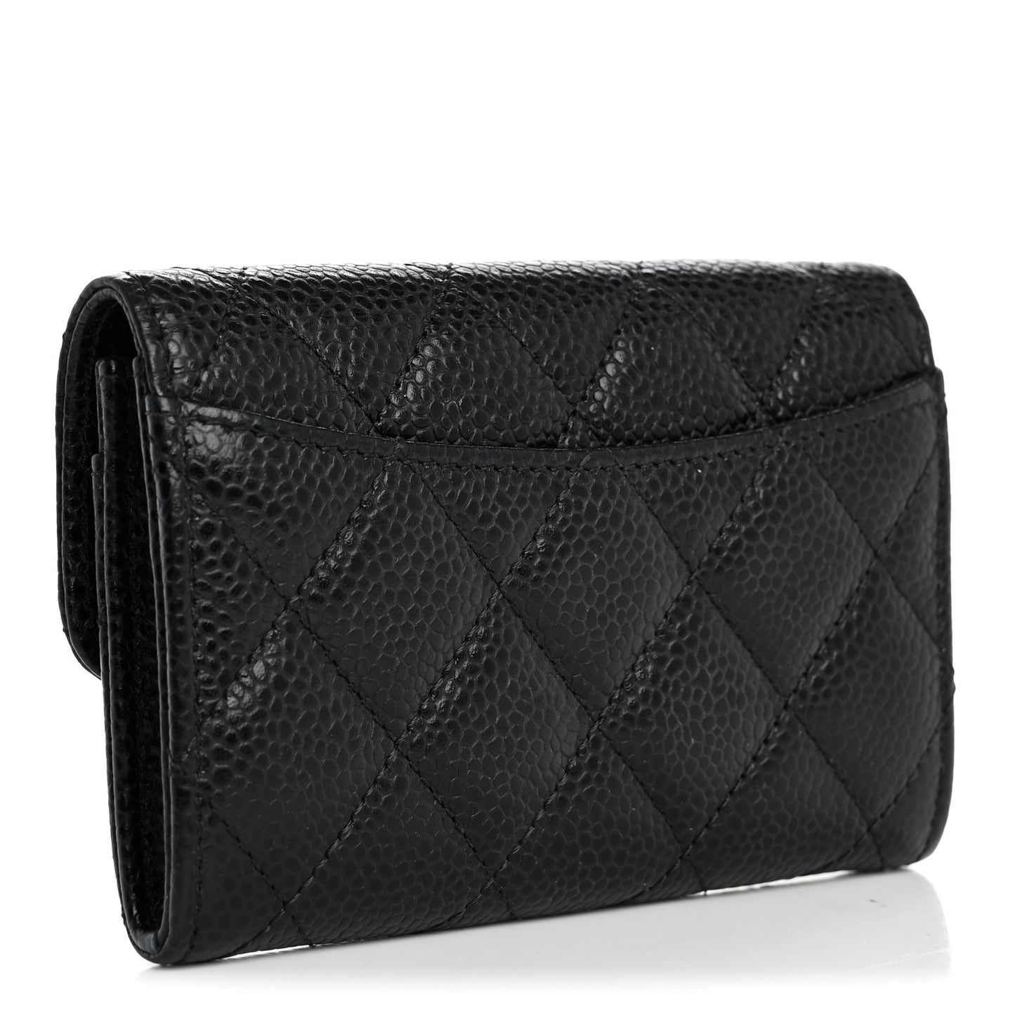 Caviar Quilted Flap Card Holder Black