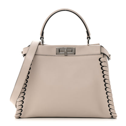 Fendi Vitello Seta Lace Up Medium Peekaboo Iconic Satchel Grigio Polvere 1 of 14