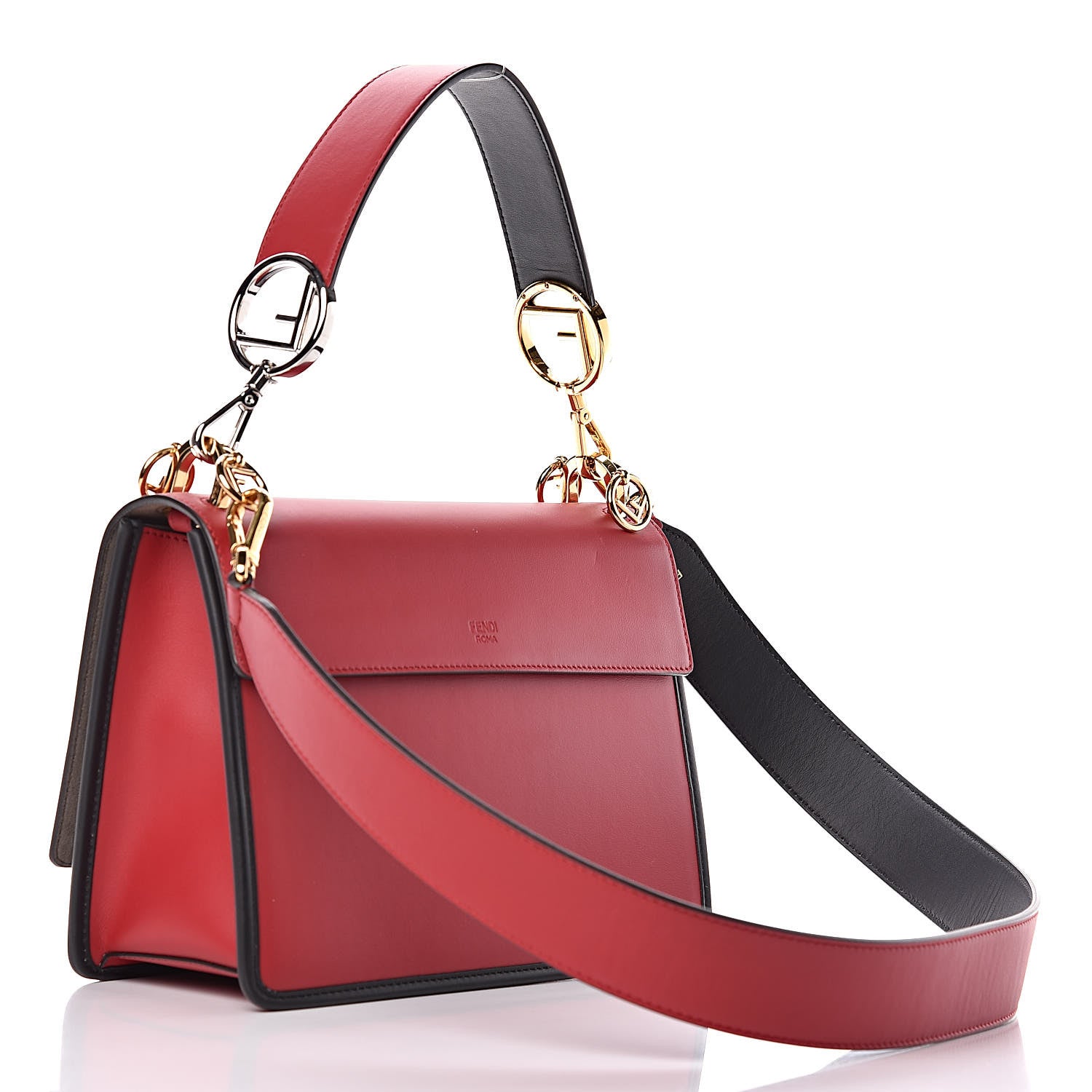 Fendi Vitello Century F is Fendi Bi-Color FF 1974 Embossed Kan I Shoulder Bag Fragola Maya Black 3 of 14