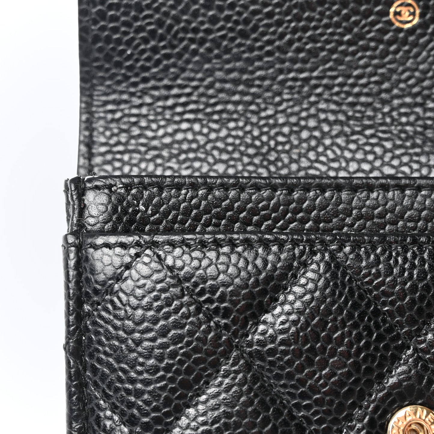 Caviar Quilted Flap Card Holder Wallet Black