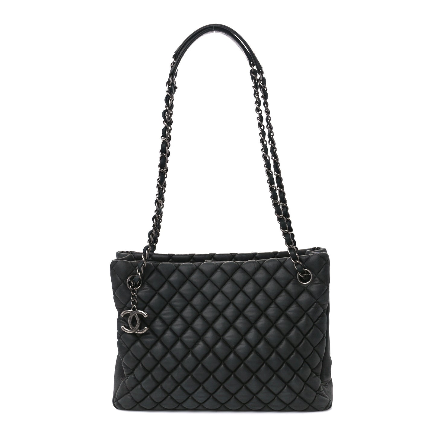 Iridescent Calfskin Small New Bubble Quilt Tote Dark Grey