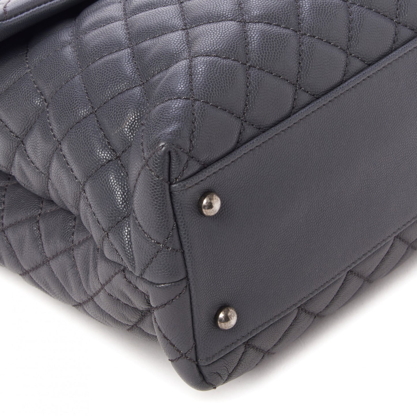 Caviar Quilted Large Coco Handle Flap Grey