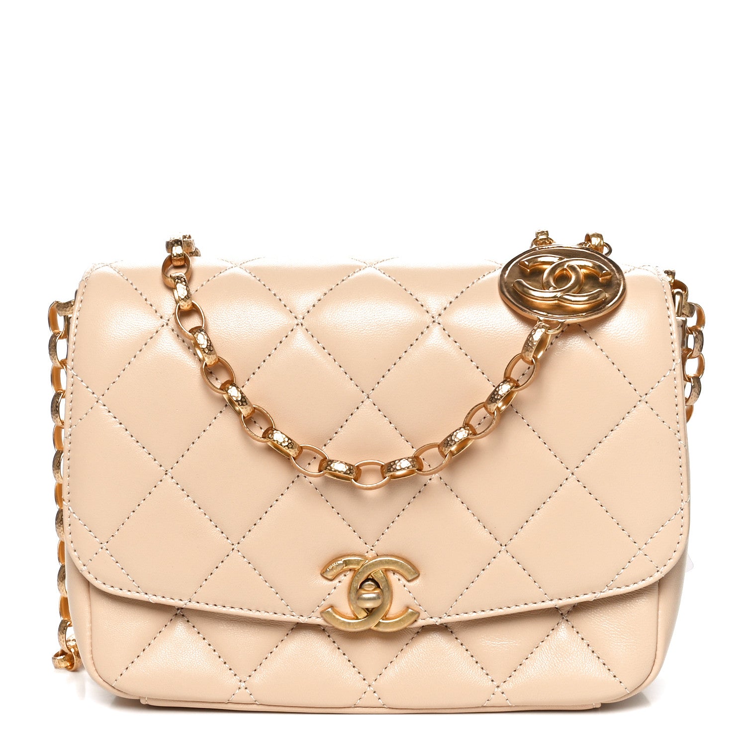 Chanel Lambskin Quilted CC Coin Flap Bag Beige 1 of 10
