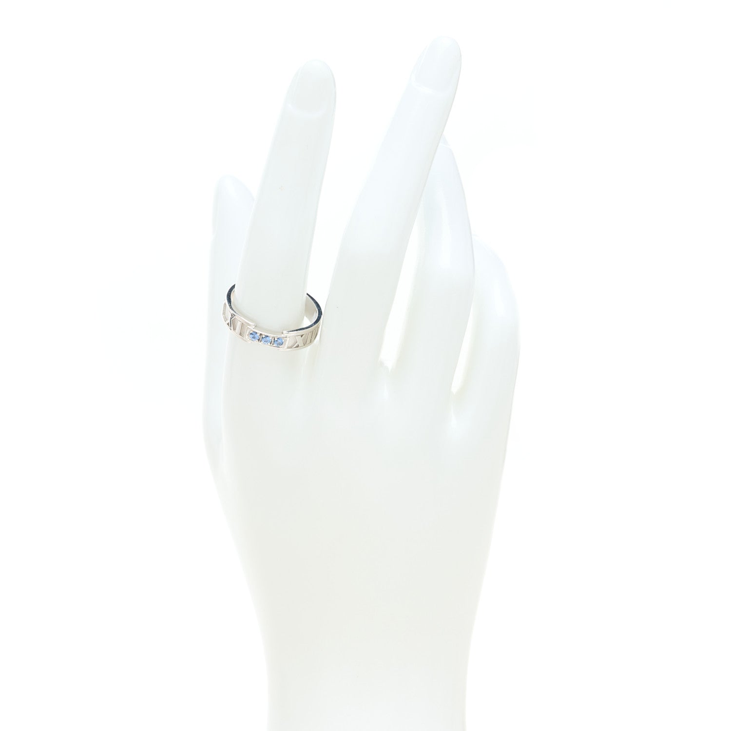 Tiffany 18K White Gold Blue Sapphire Atlas Ring 60 9 2 of 5