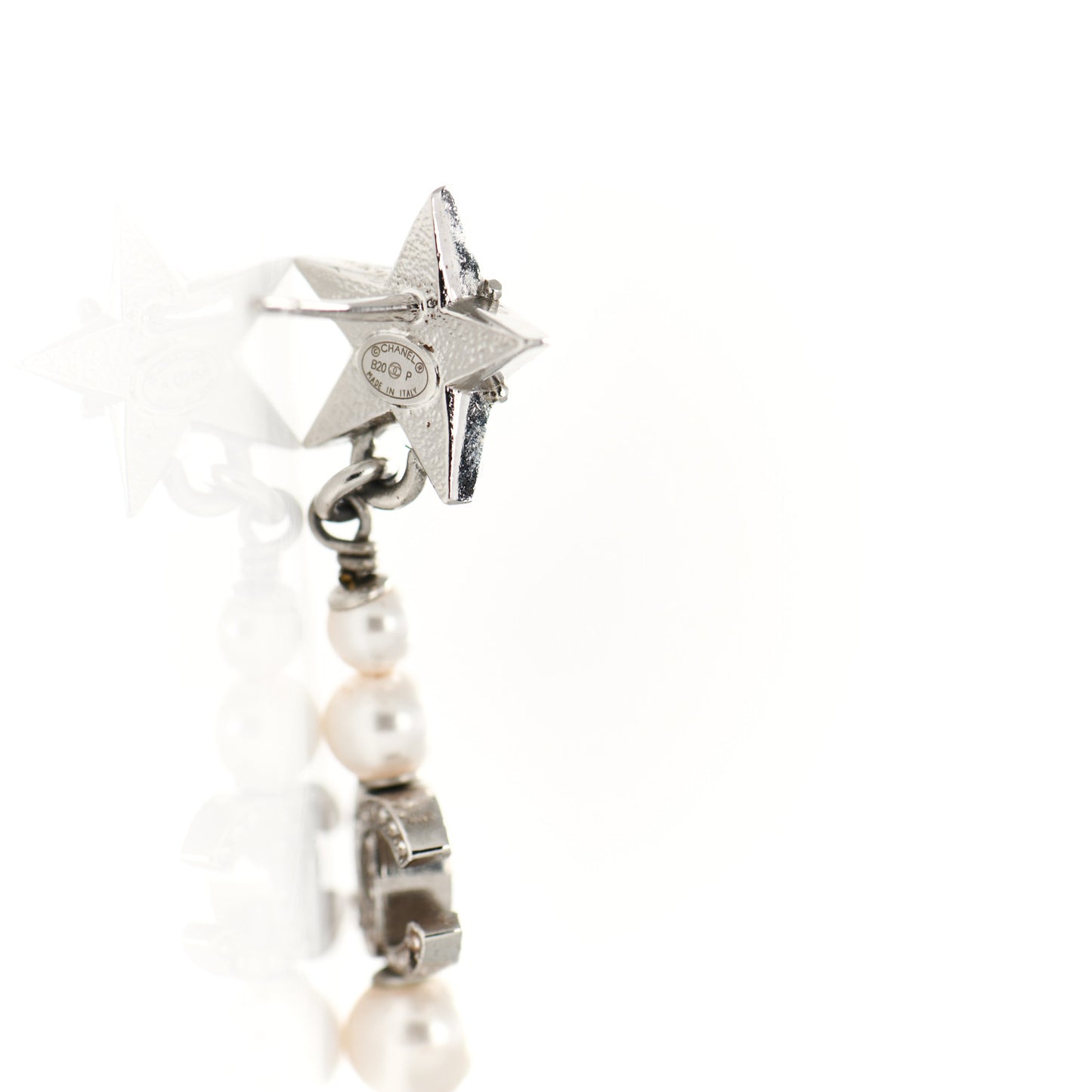 Crystal Pearl CC Star Drop Earrings Silver