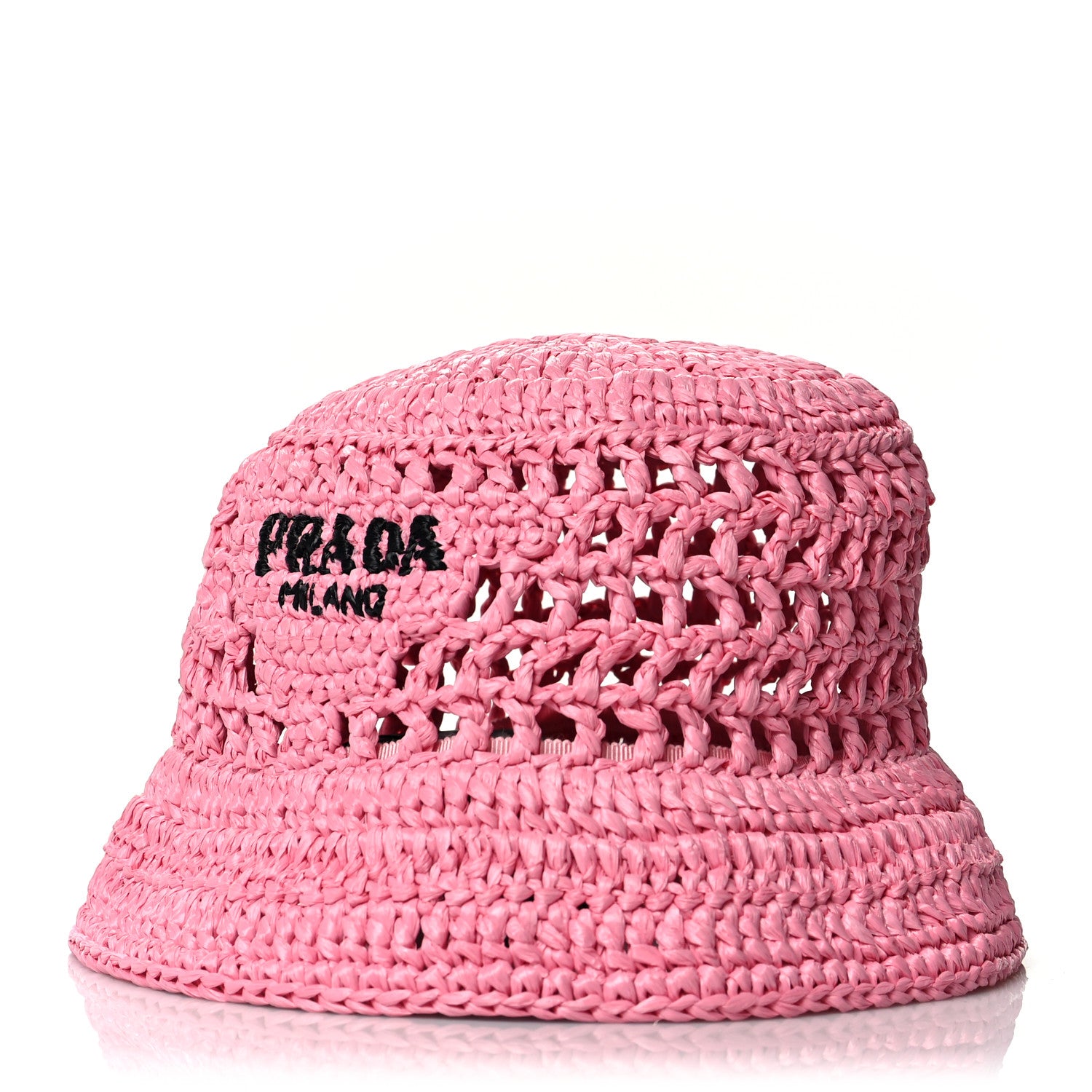 Prada Yarn Raffia Effect Crochet Logo Embroidered Womens Bucket Hat M Petalo 1 of 7