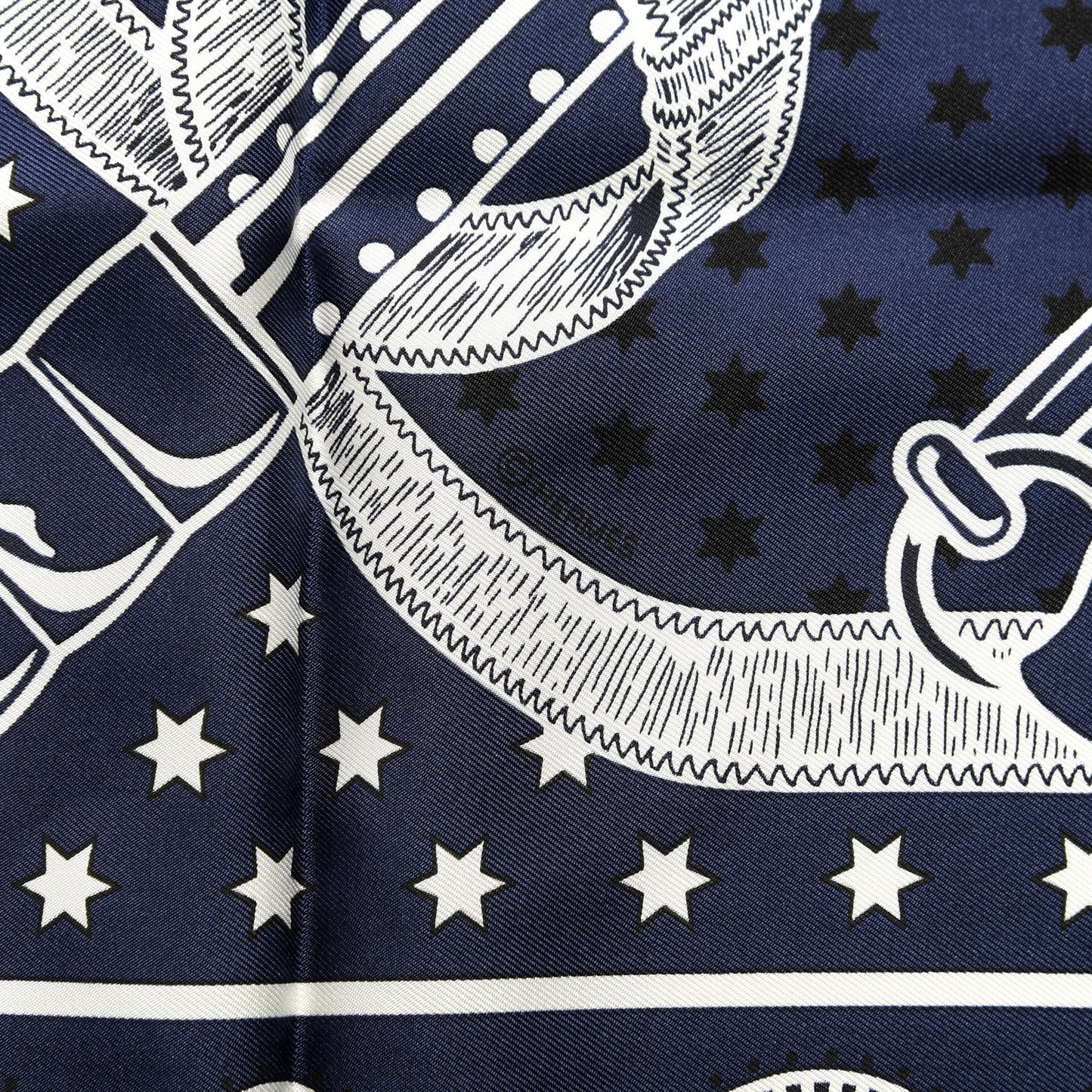 Silk Cashmere Grand Manege Bandana Shawl 140 Marine White