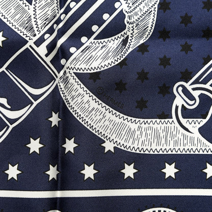 Hermes Silk Cashmere Grand Manege Bandana Shawl 140 Marine White 3 of 4