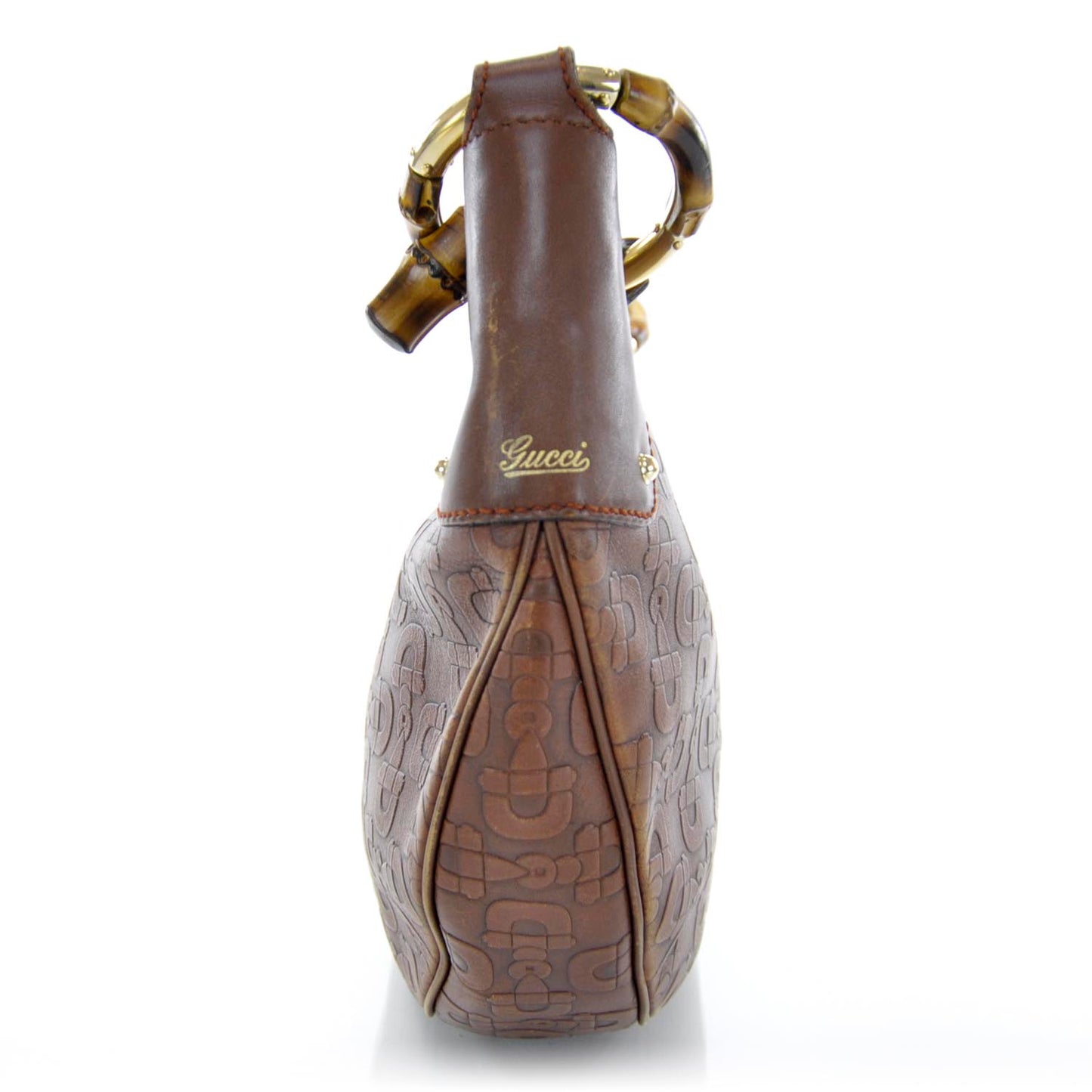 Leather Horsebit Embossed Bamboo Ring Hobo