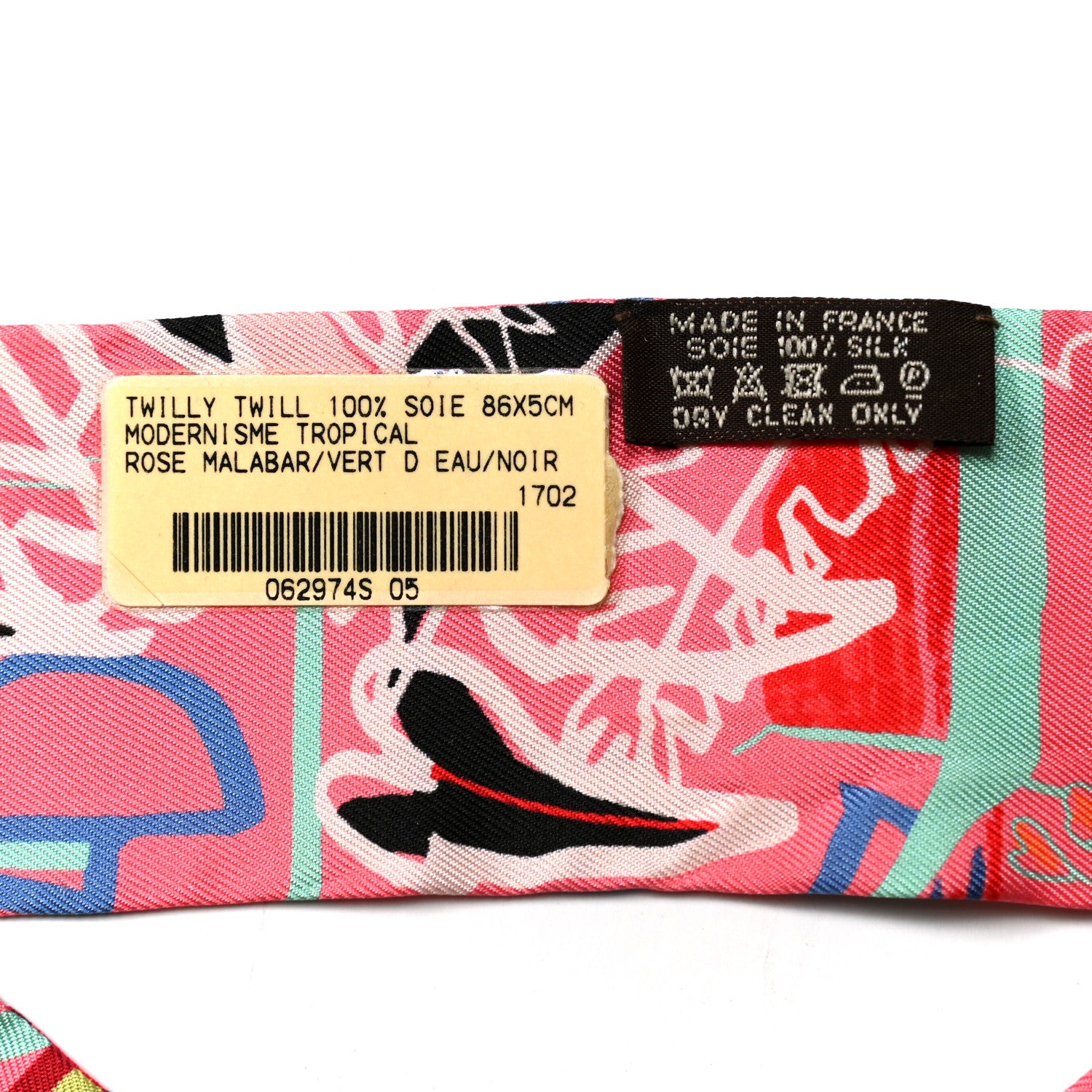Hermes Silk Modernisme Tropical Twilly Rose Malabar Vert D'Eau 4 of 4