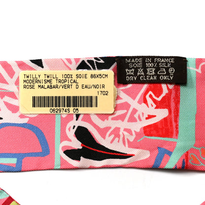 Hermes Silk Modernisme Tropical Twilly Rose Malabar Vert D'Eau 4 of 4