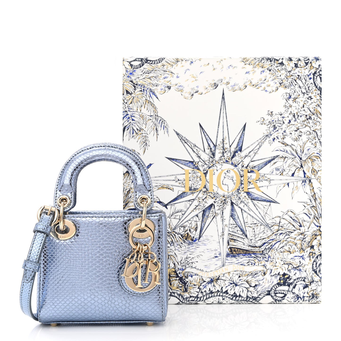 Metallic Karung Micro Lady Dior Light Blue