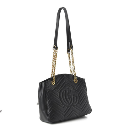 Gucci Calfskin Matelasse Medium GG Marmont Open Top Shoulder Bag Black 3 of 11