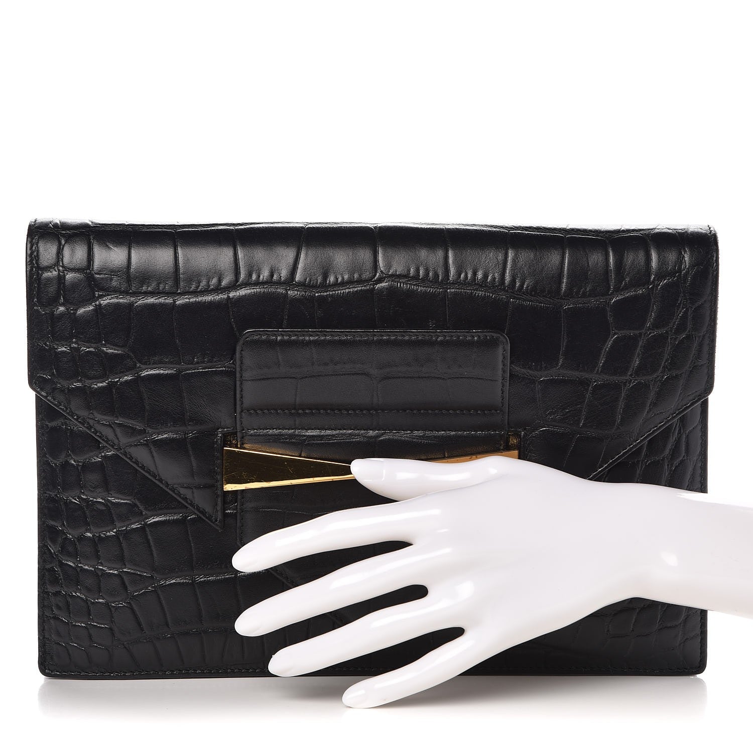 Alexander McQueen Calfskin Crocodile Embossed Large Envelope Clutch Black 2 of 8