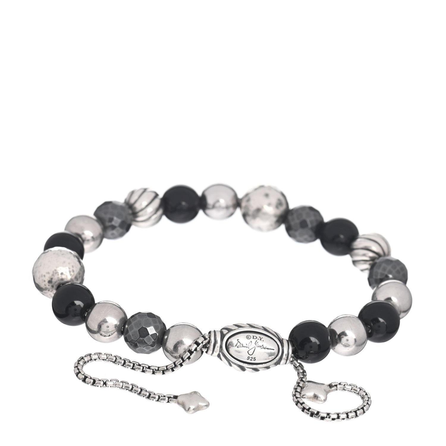 David Yurman Sterling Silver Black Onyx Hematite 8mm Elements Bead Bracelet 3 of 4