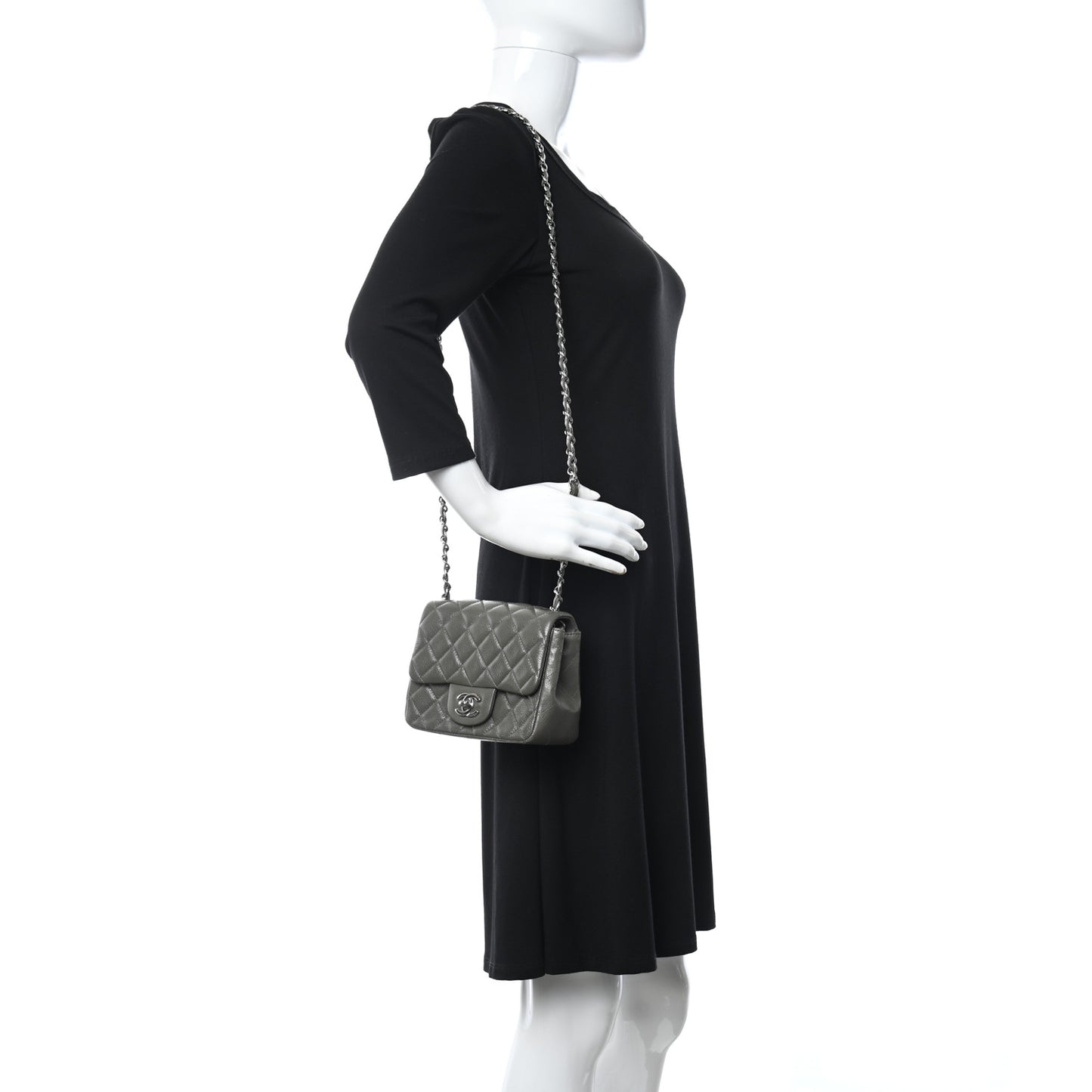 Caviar Quilted Mini Square Flap Dark Charcoal