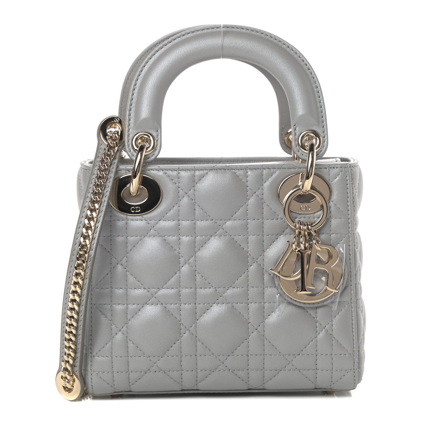 Metallic Lambskin Cannage Mini Lady Dior Silver