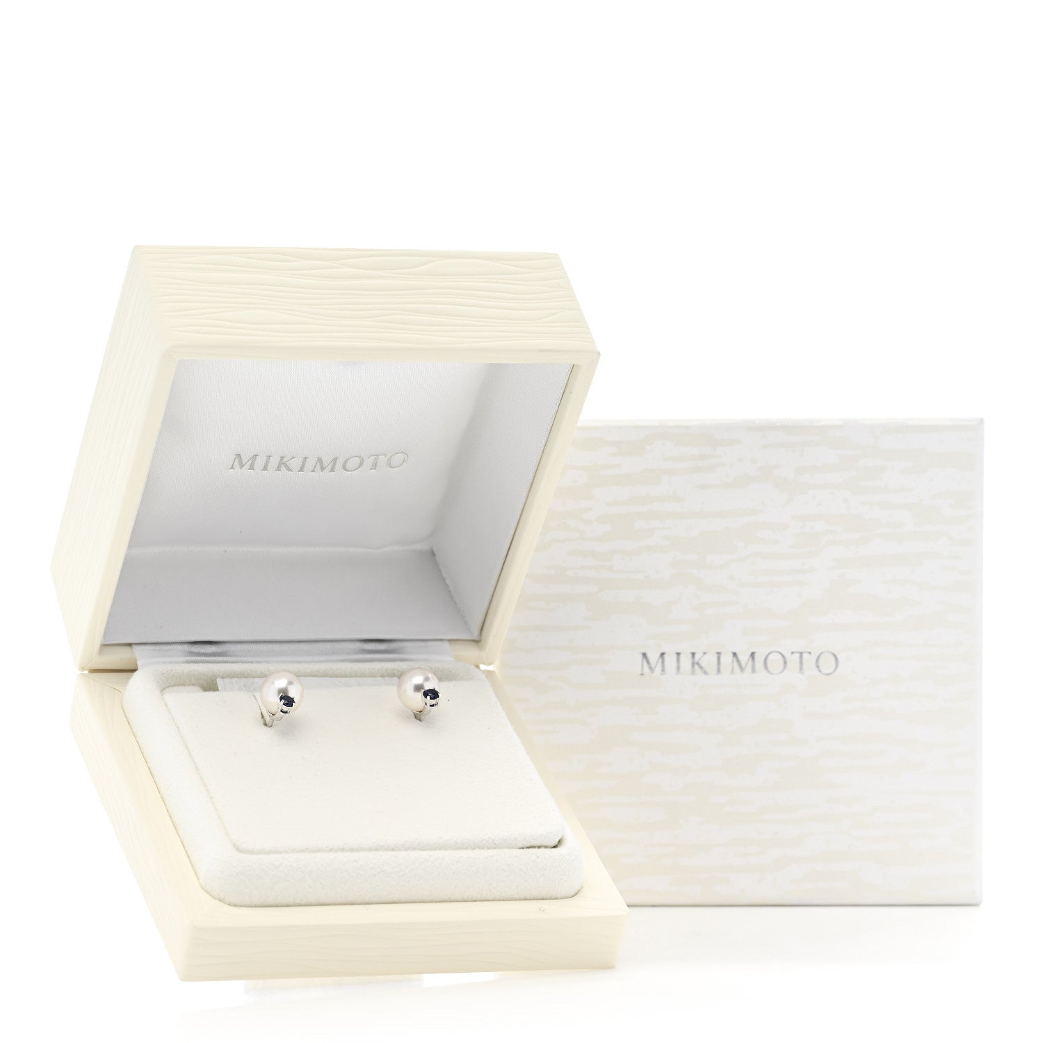 Mikimoto 18K White Gold Blue Sapphire Akoya Cultured Pearl 8-8.5mm Stud Earrings 5 of 5