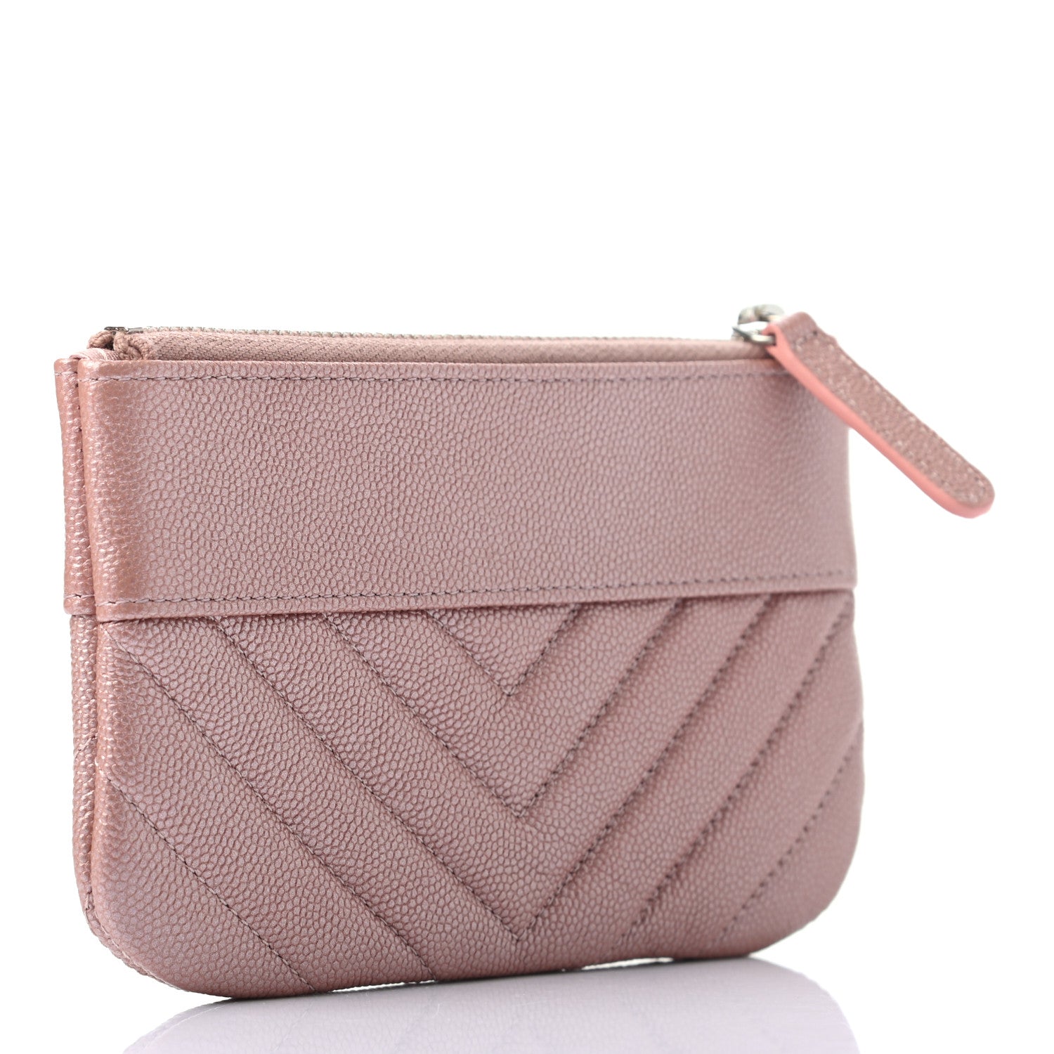 Chanel Metallic Caviar Chevron Quilted Small Vintage Mademoiselle Cosmetic Case Pink 3 of 7