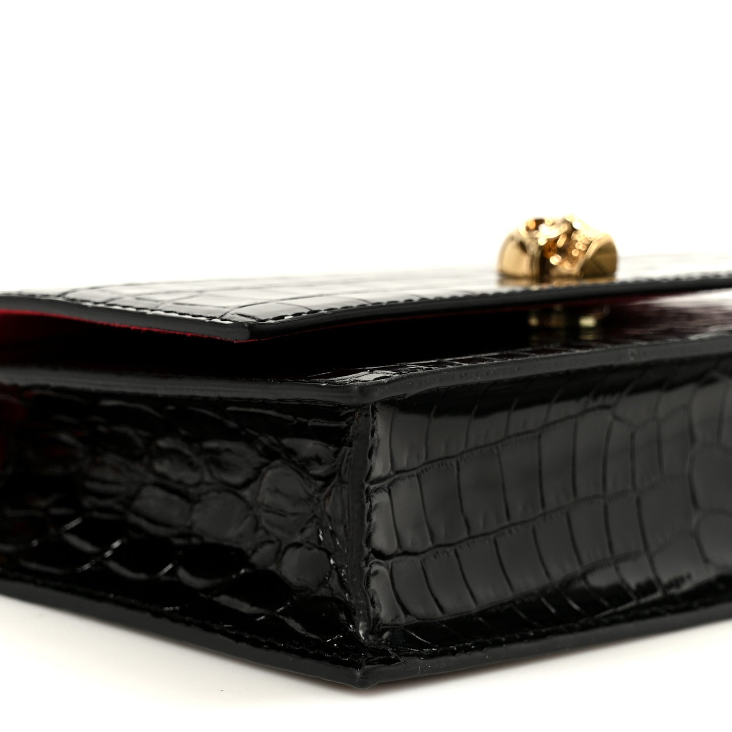Calfskin Crocodile Embossed Skull Mini Shoulder Bag Black