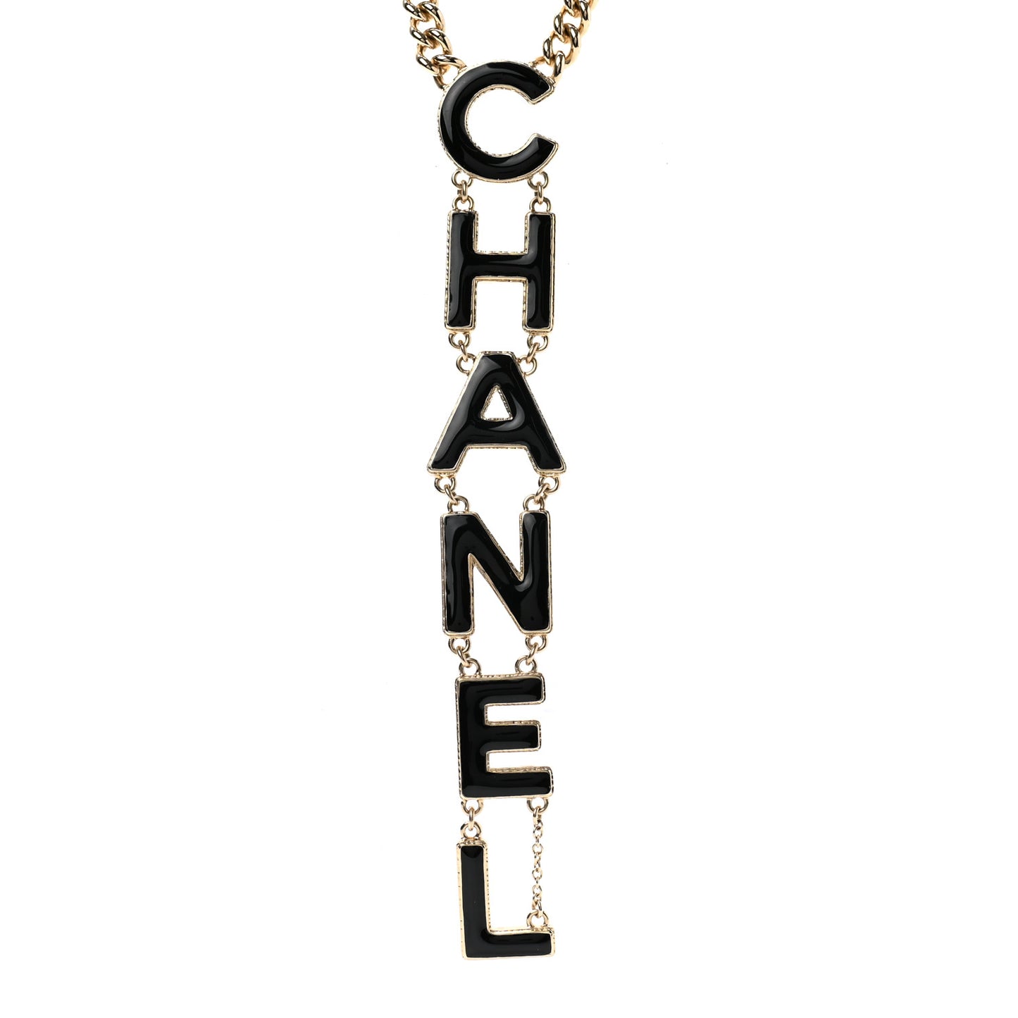 Enamel Logo Chain Necklace Black Gold