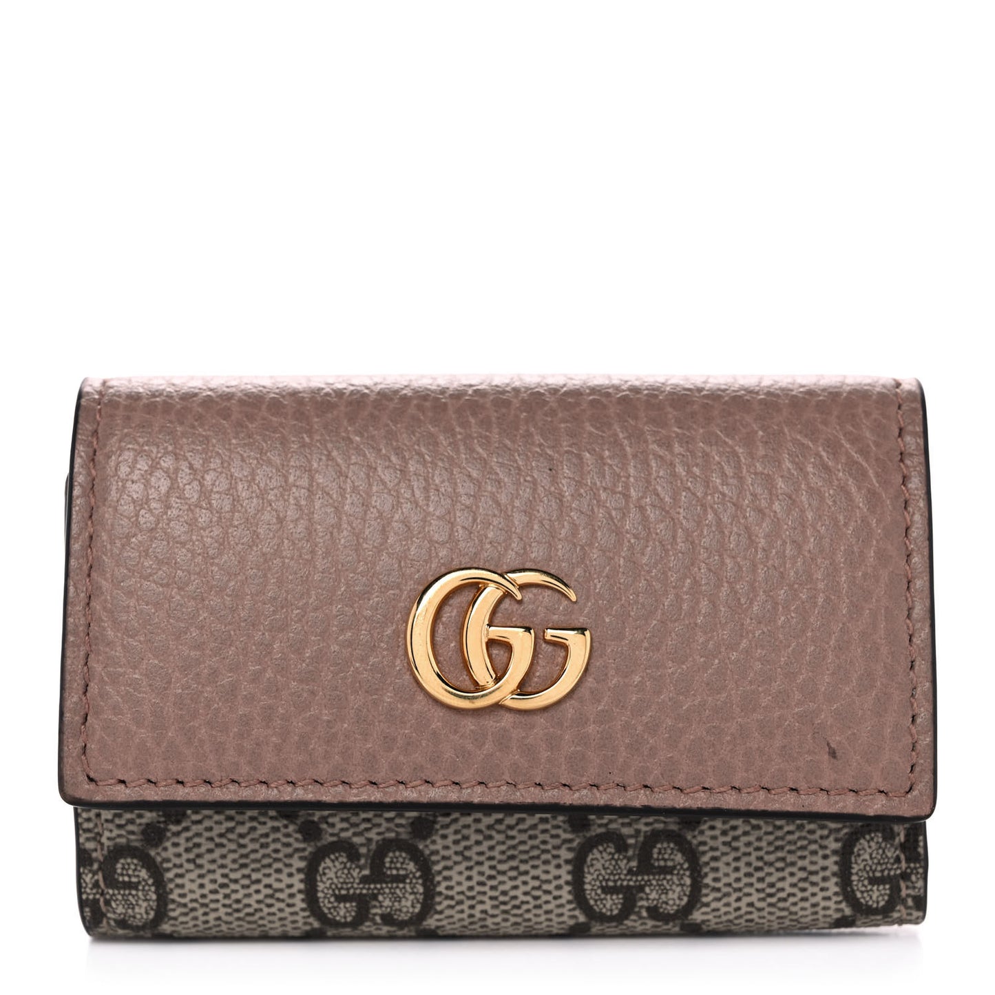 Dollar Calfskin GG Supreme Monogram GG Marmont 6 Key Holder Case Porcelain Rose Beige Ebony