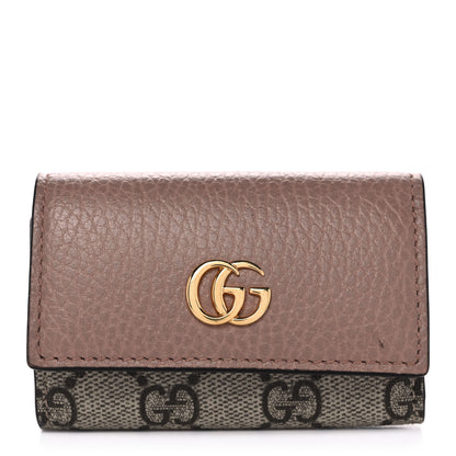 Gucci Dollar Calfskin GG Supreme Monogram GG Marmont 6 Key Holder Case Porcelain Rose Beige Ebony 1 of 9