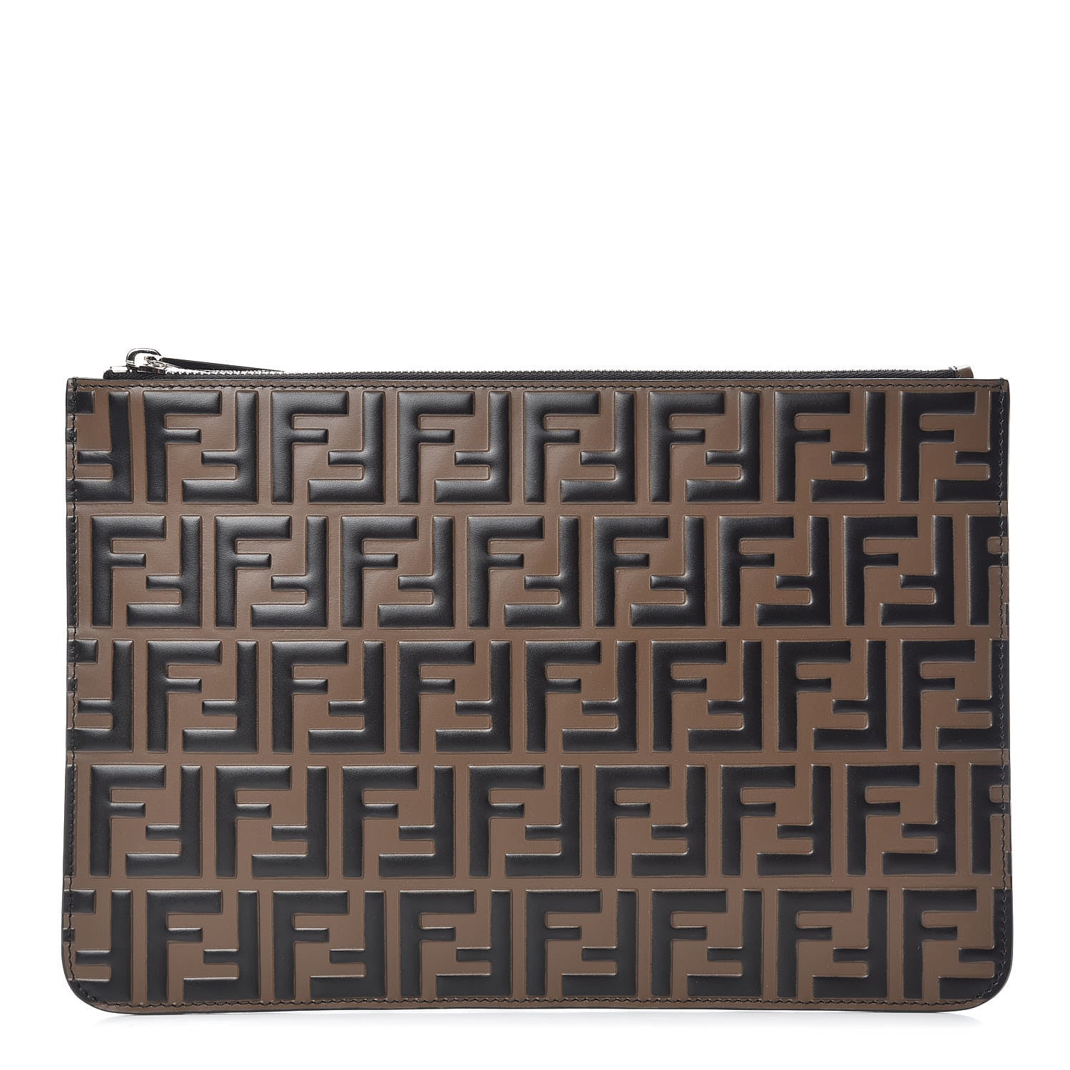 Fendi Vitello FF 1974 Embossed Pouch Maya Black 1 of 7