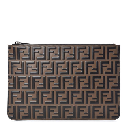 Fendi Vitello FF 1974 Embossed Pouch Maya Black 1 of 7