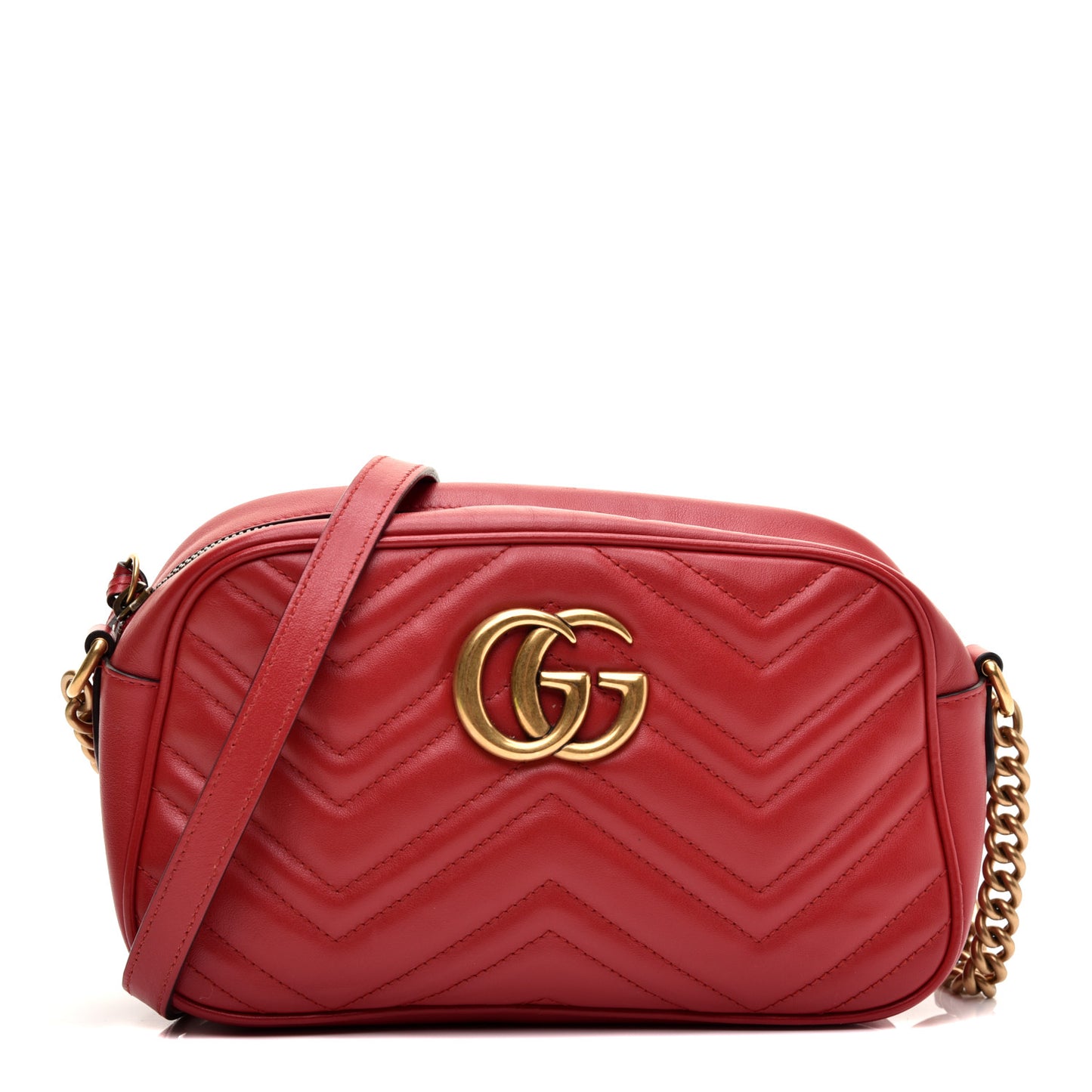 Calfskin Matelasse Small GG Marmont Chain Shoulder Bag Hibiscus Red