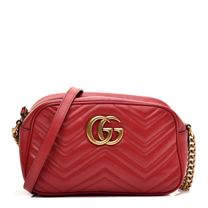Gucci Calfskin Matelasse Small GG Marmont Chain Shoulder Bag Hibiscus Red 1 of 11